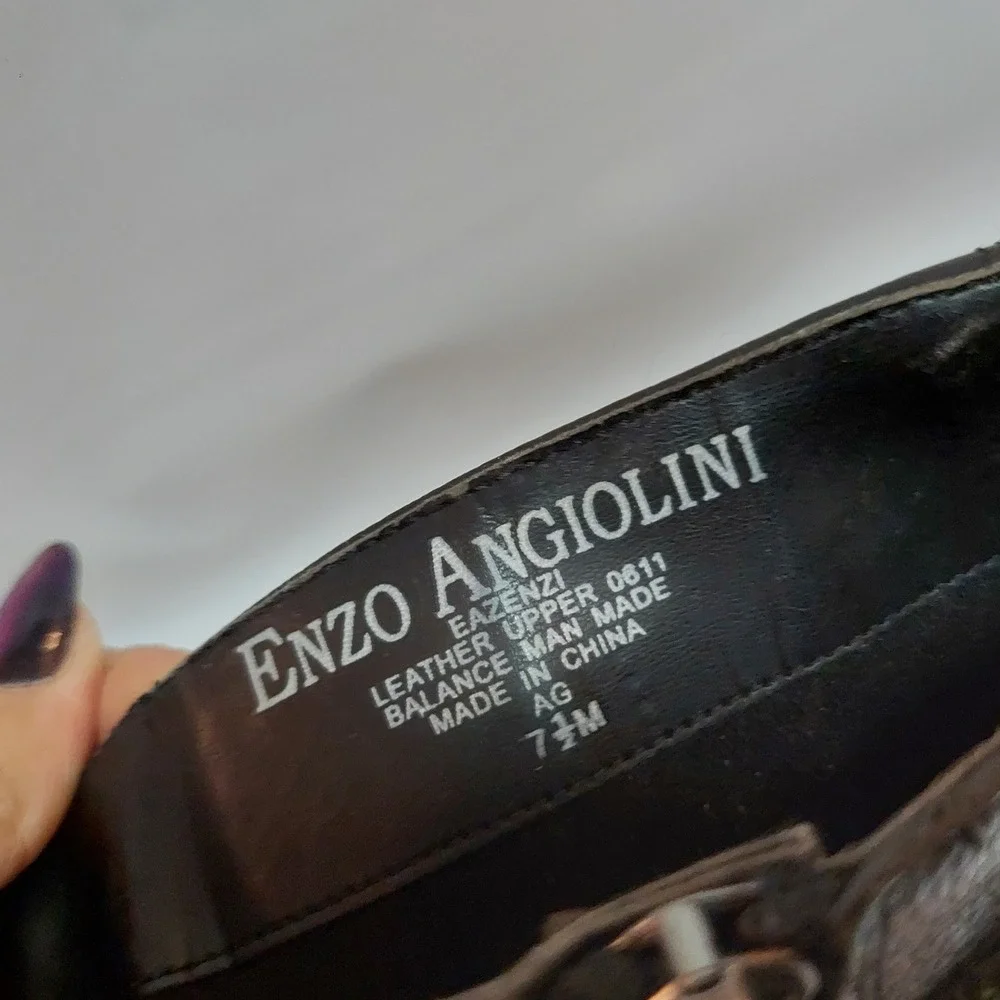 Enzo Angiolini Leather Boots Women 7.5 Black Calf High Riding Buckle Zip Fashion